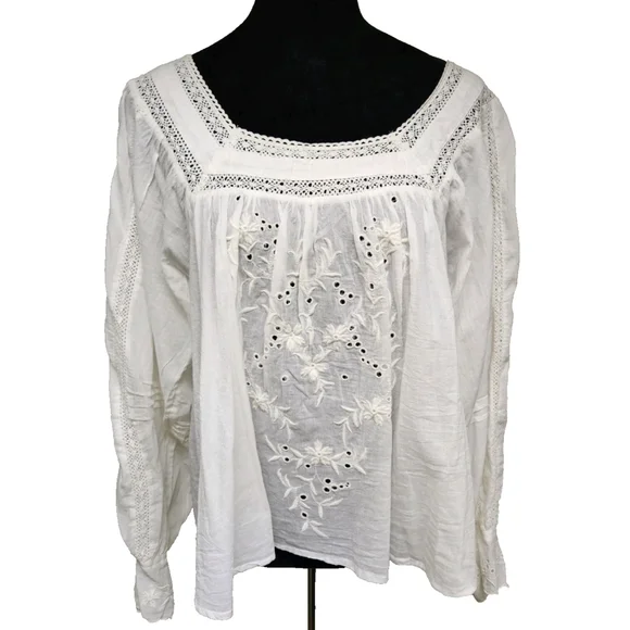 Elegant White Lace Trim Blouse-NWT- Size Medium - Picture 3 of 15